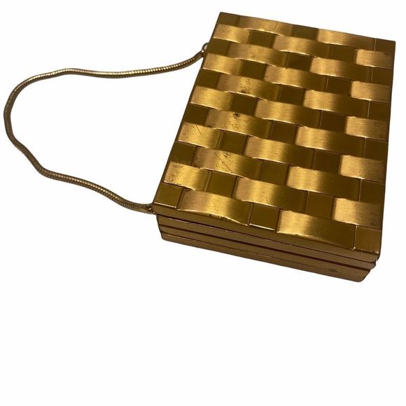 Vintage Mod Gold Metal Basketweave Bag - Picture 15 of 15